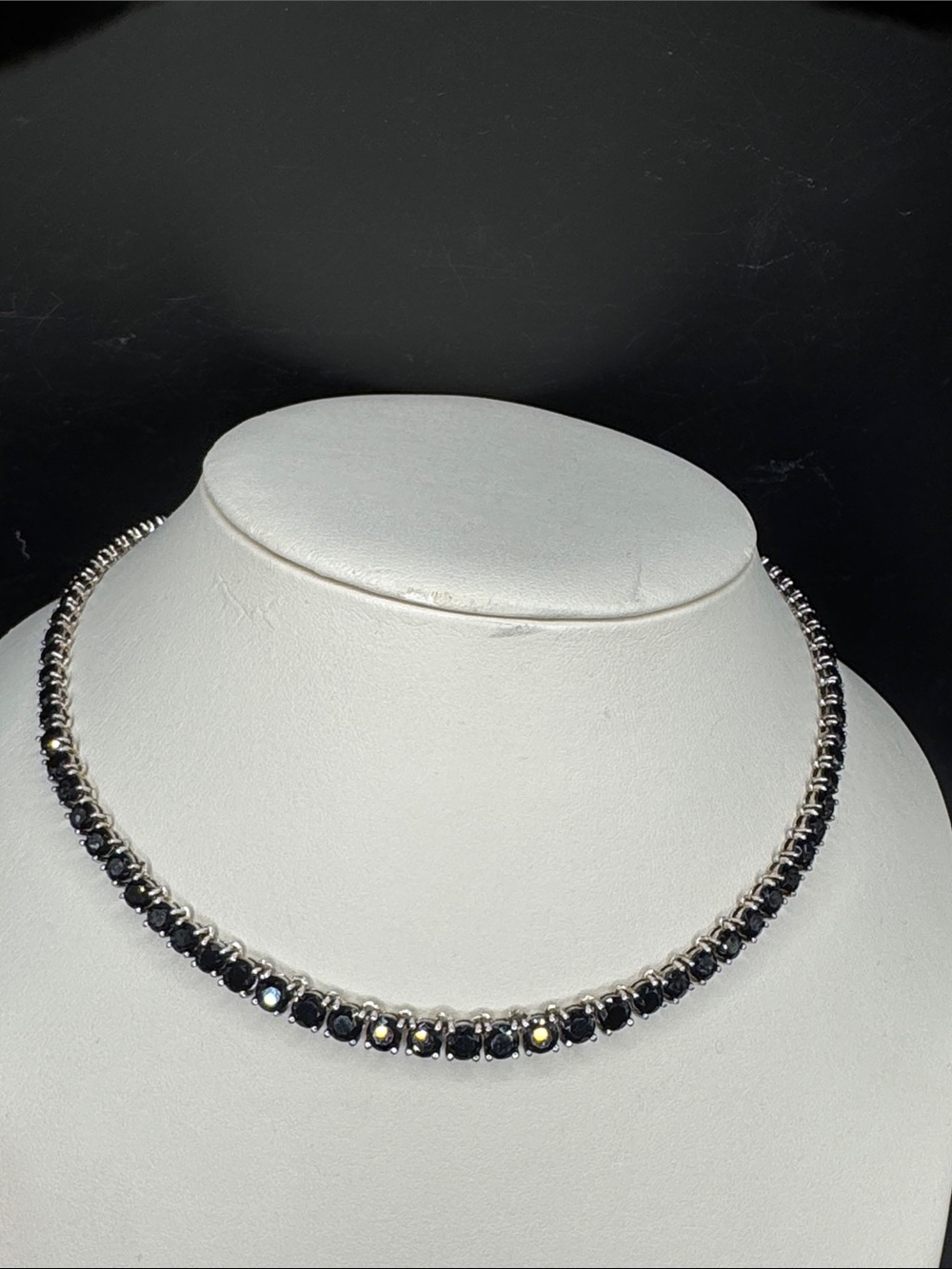 Elegant sterling silver  Black spinel onyx crystal Tennis Necklace 15 inches